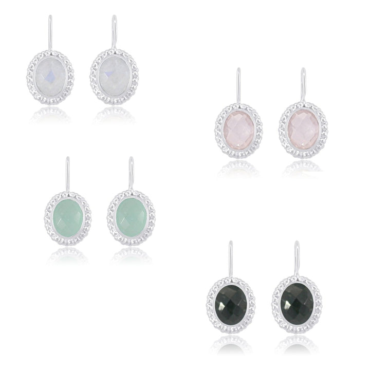 Ohrhänger Silber facett.oval 12x10 mm Fassung zweireihig fein getupft mit Bügel fix - Shanti Enterprise AG