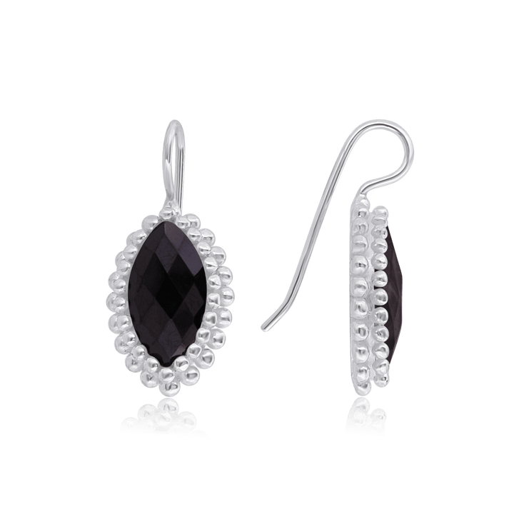 Ohrhänger Silber hell Navette facettiert 12 mm x 20 mm gepunktet mit Bügel - Shanti Enterprise AG