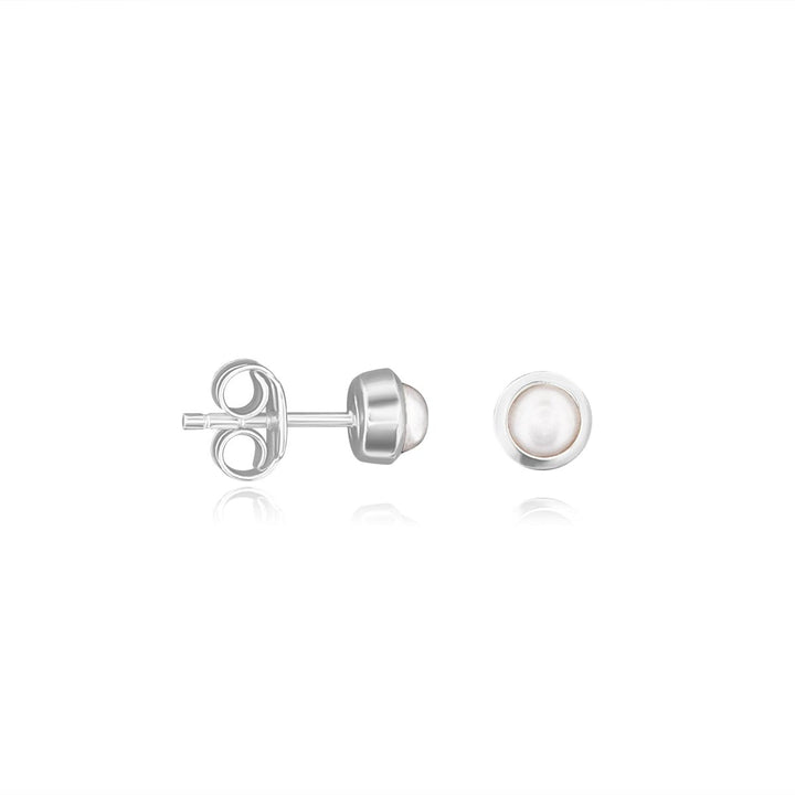 Ohrstecker poliert, rund 6 mm, einfach, mit gefasstem Stein - Shanti Enterprise AG