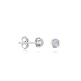 Ohrstecker poliert, rund 6 mm, einfach, mit gefasstem Stein