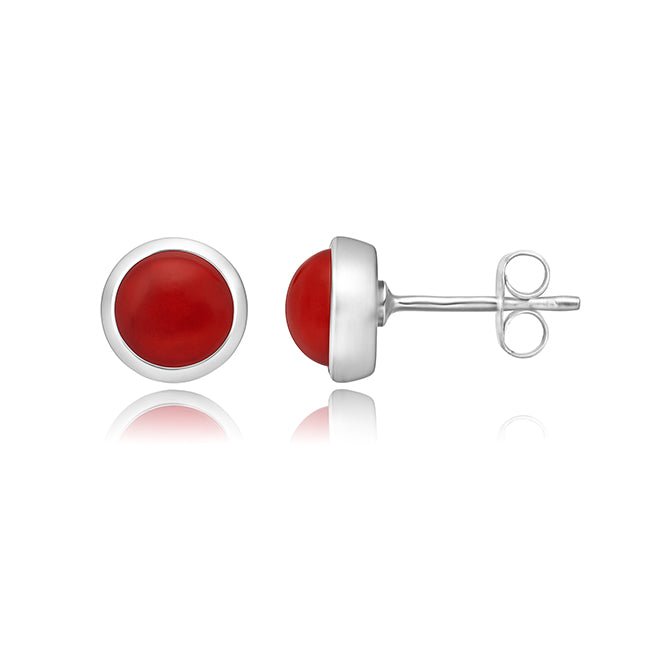 Ohrstecker poliert, rund 8 mm, einfach, mit gefasstem Stein - Shanti Enterprise AG
