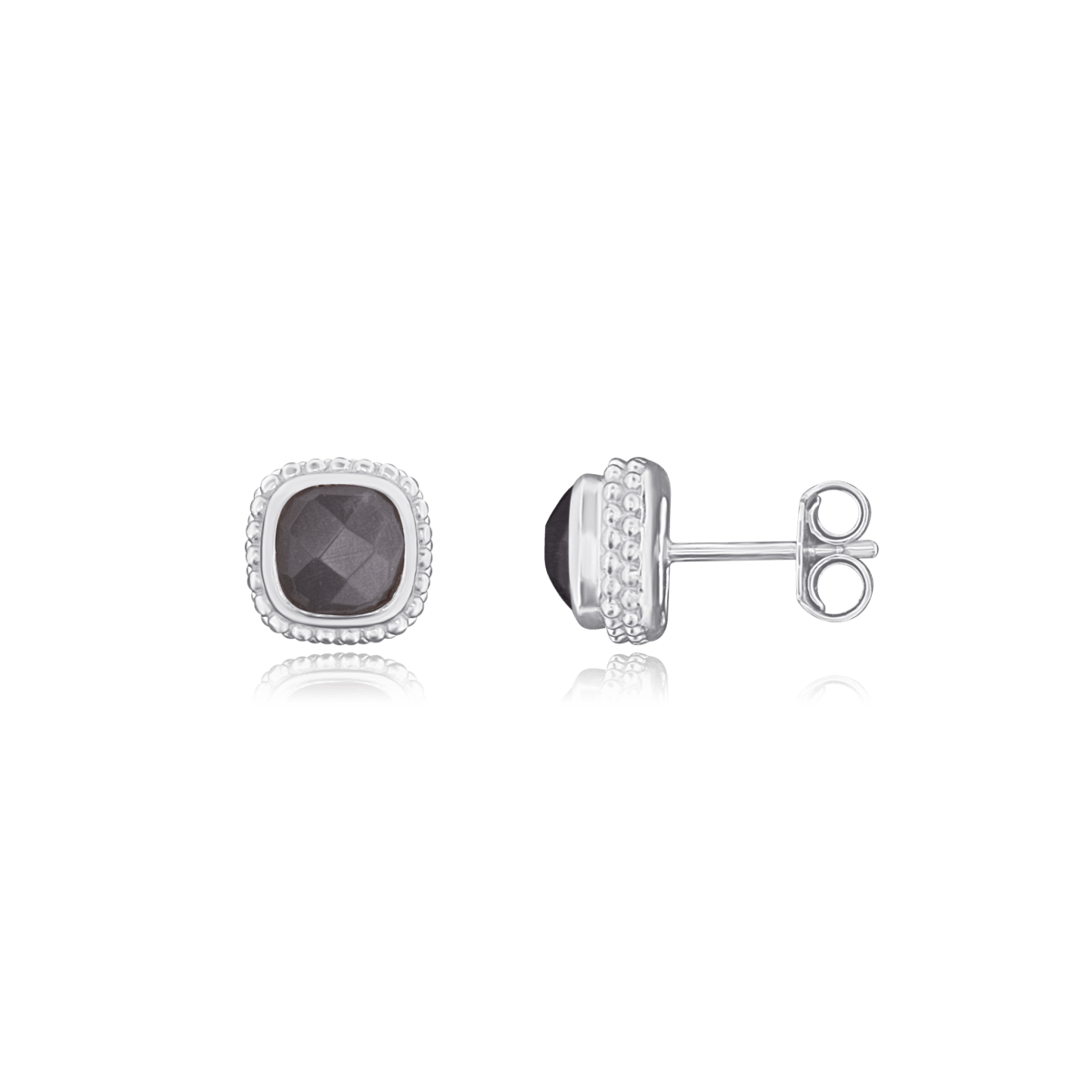 Ohrstecker Silber hell facettiert quadratisch Fassung doppelreihig gepunktet 9x9mm - Shanti Enterprise AG