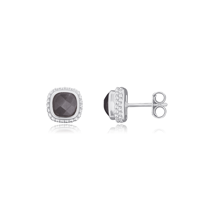 Ohrstecker Silber hell facettiert quadratisch Fassung doppelreihig gepunktet 9x9mm - Shanti Enterprise AG
