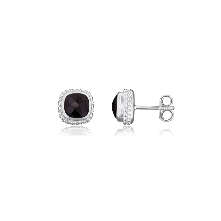 Ohrstecker Silber hell facettiert quadratisch Fassung doppelreihig gepunktet 9x9mm - Shanti Enterprise AG