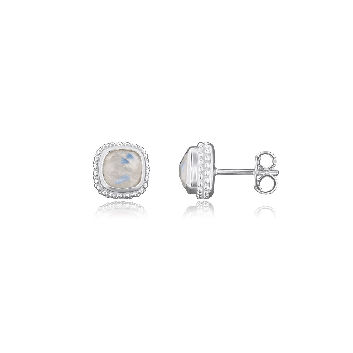 Ohrstecker Silber hell facettiert quadratisch Fassung doppelreihig gepunktet 9x9mm - Shanti Enterprise AG