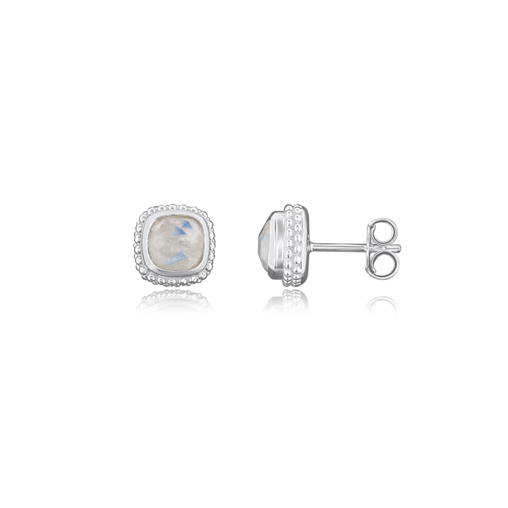 Ohrstecker Silber hell facettiert quadratisch Fassung doppelreihig gepunktet 9x9mm - Shanti Enterprise AG