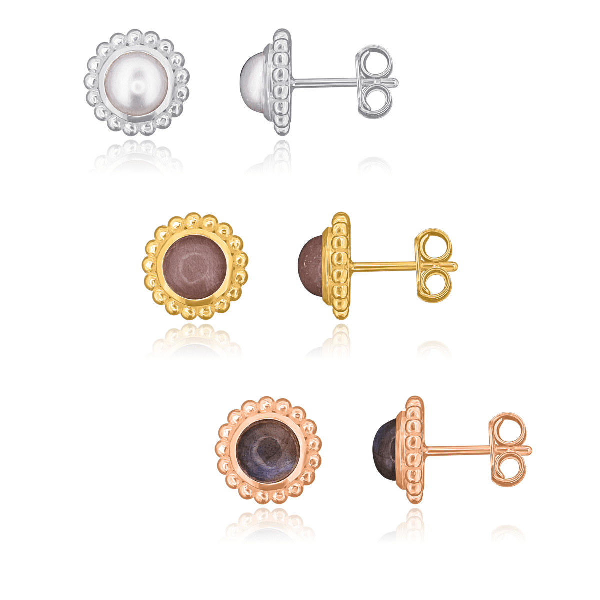 Ohrstecker Silber rund Silberfassung getupft 10 mm - Shanti Enterprise AG