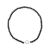Onyx Kette schwarz Buttons facettiert 8 mm 44 cm lang geknüpft mit Federring Schloss 15 mm