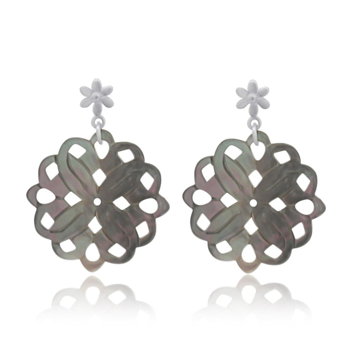 Perlmutt Blume 30 mm Ohrstecker braun schimmernd durchbrochen mit Blumen Brisur Silber 925 - Shanti Enterprise AG