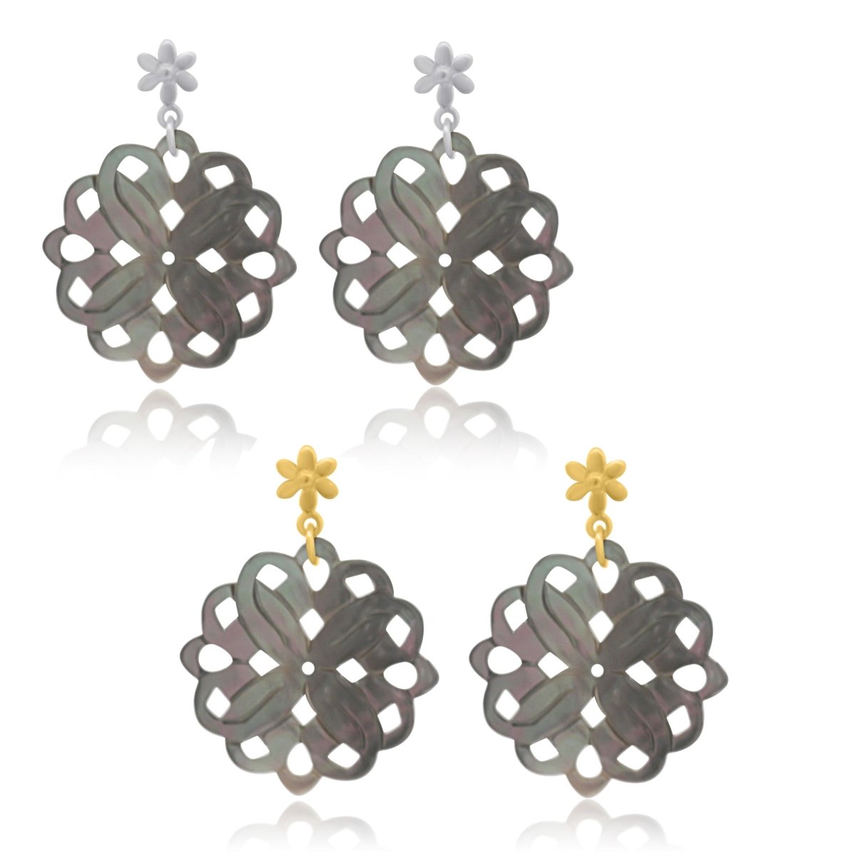 Perlmutt Blume 30 mm Ohrstecker braun schimmernd durchbrochen mit Blumen Brisur Silber 925 - Shanti Enterprise AG