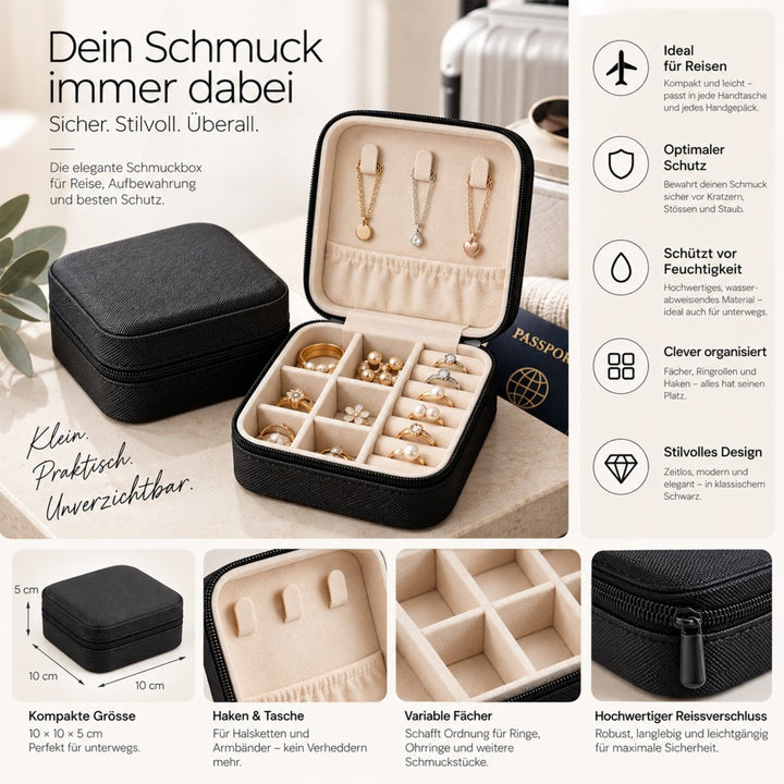 Schmuck Reiseetui kompakt 10 x 10 x 5 cm Schwarz - Shanti Enterprise AG