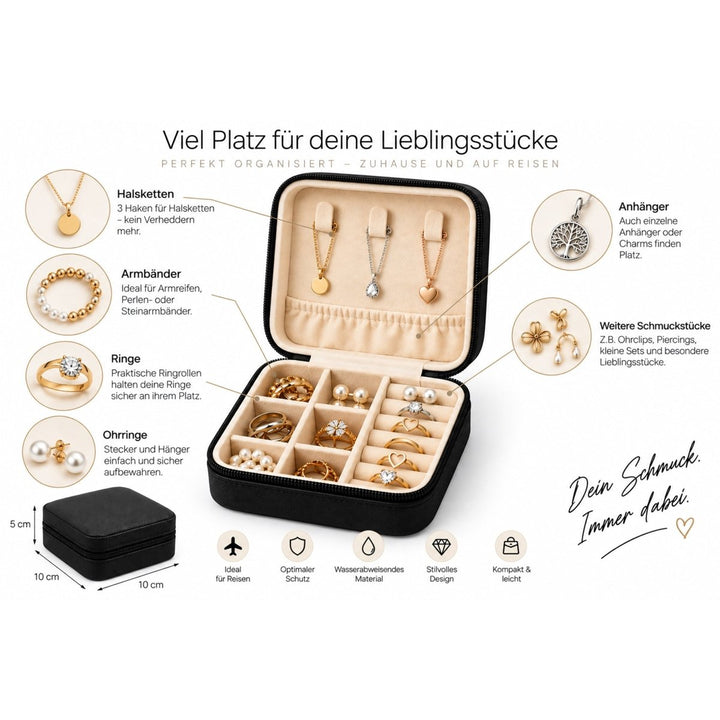 Schmuck Reiseetui kompakt 10 x 10 x 5 cm Schwarz - Shanti Enterprise AG