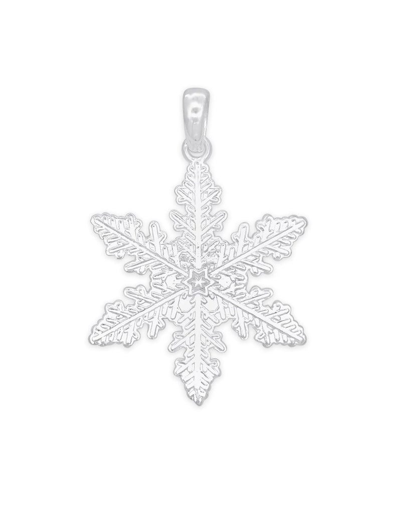 Schneeflocken 30 mm Anhänger poliert mit Öse Silber 925 - Shanti Enterprise AG
