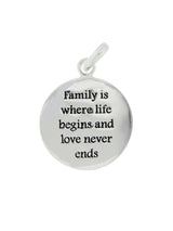 Anhänger, Family is where life begins... Plaquette rund mit Text D, 16mm Dicke, 0.85mm