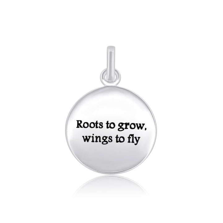 Si - Anhänger, Plaquetten rund mit Text D, 16mm Dicke, 0.85mm Roots to grow wings to fly - Shanti Enterprise AG