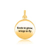 Si - Anhänger, Plaquetten rund mit Text D, 16mm Dicke, 0.85mm Roots to grow wings to fly - Shanti Enterprise AG