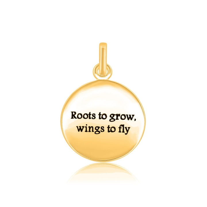 Si - Anhänger, Plaquetten rund mit Text D, 16mm Dicke, 0.85mm Roots to grow wings to fly - Shanti Enterprise AG