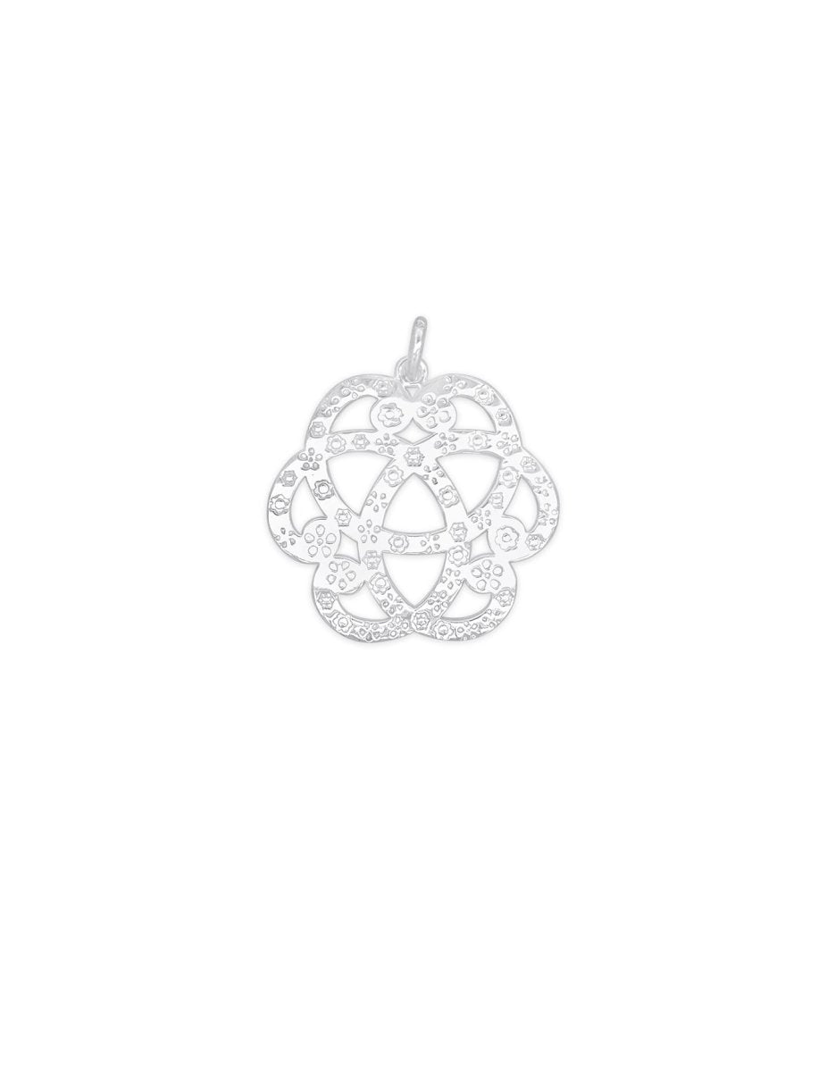 Silberanhänger Amulett rund keltischer Knoten mit gravierten Blumen durchbrochen poliert Silber 925 - Shanti Enterprise AG