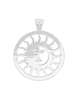 Sonne-Mond 40 mm Amulett Gesicht Sonne gefüllt Mond durchbrochen mit Strahlen,Rand poliert Öse V-shpae Silber 925