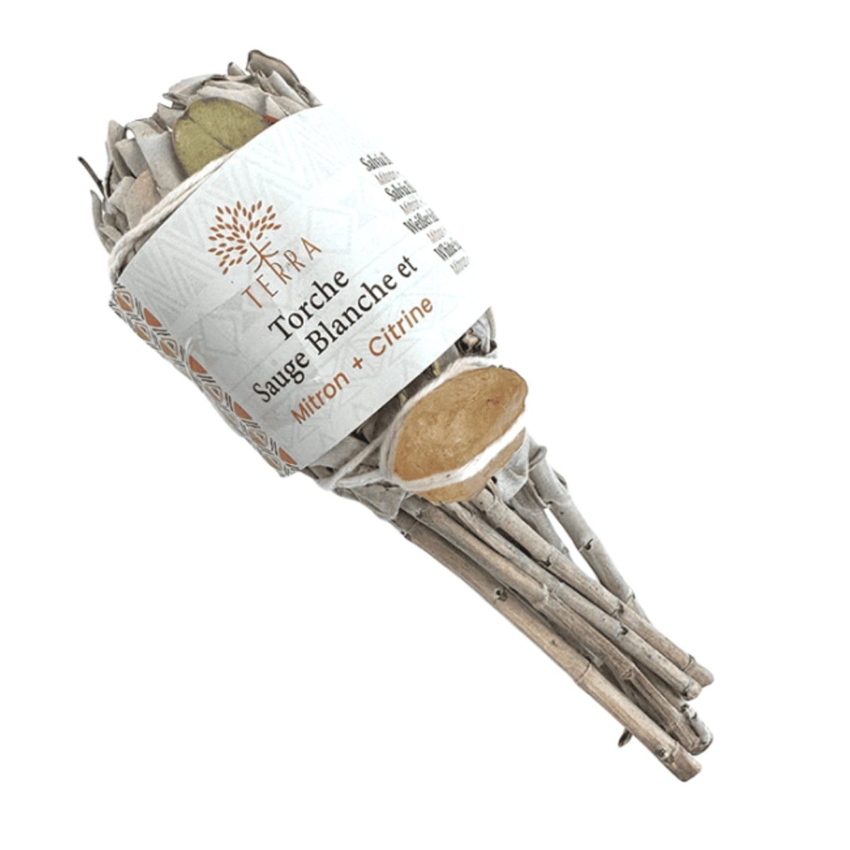 TERRA Fackel aus weissem Salbei mit Citrin 25 bis 30 g 11 cm - Shanti Enterprise AG