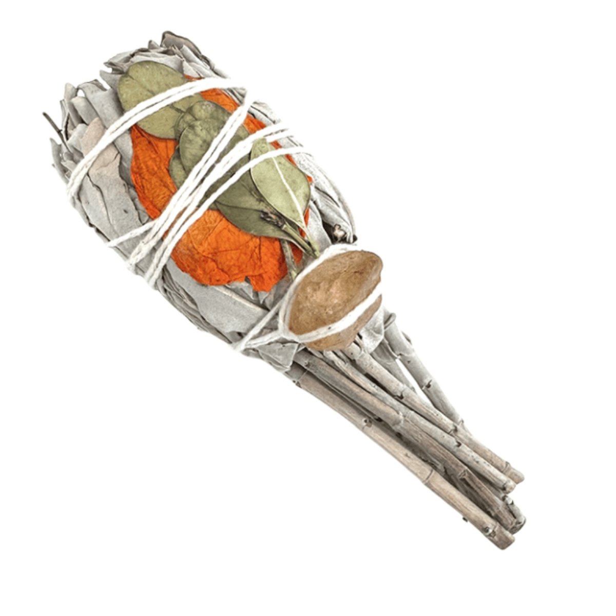 TERRA Fackel aus weissem Salbei mit Citrin 25 bis 30 g 11 cm - Shanti Enterprise AG