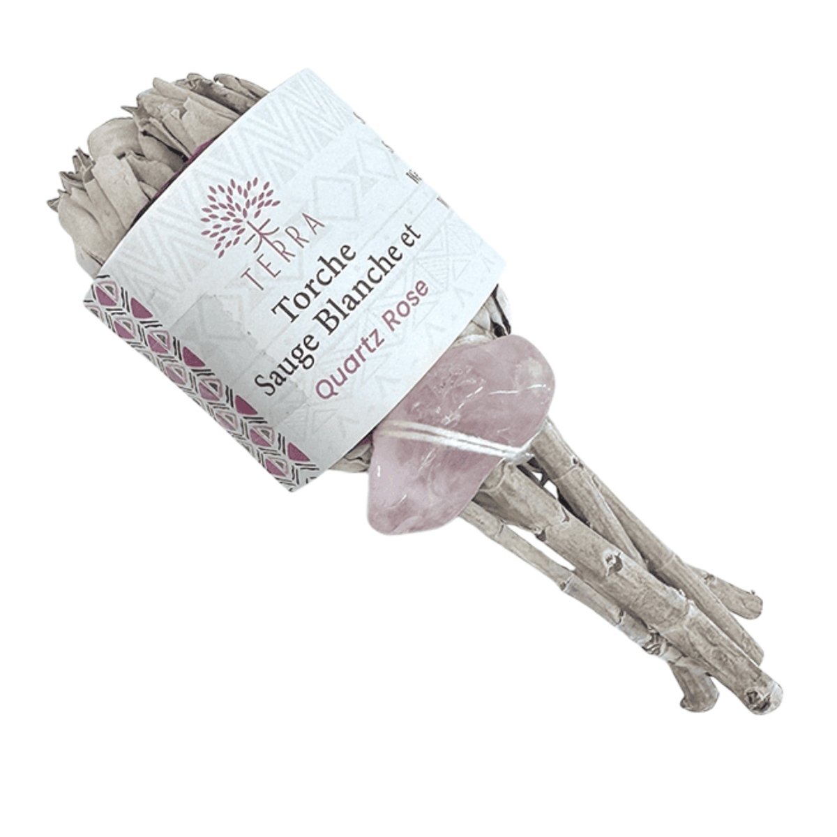 TERRA Fackel aus weissem Salbei mit Rosenquarz 25 bis 30 g 11 cm - Shanti Enterprise AG