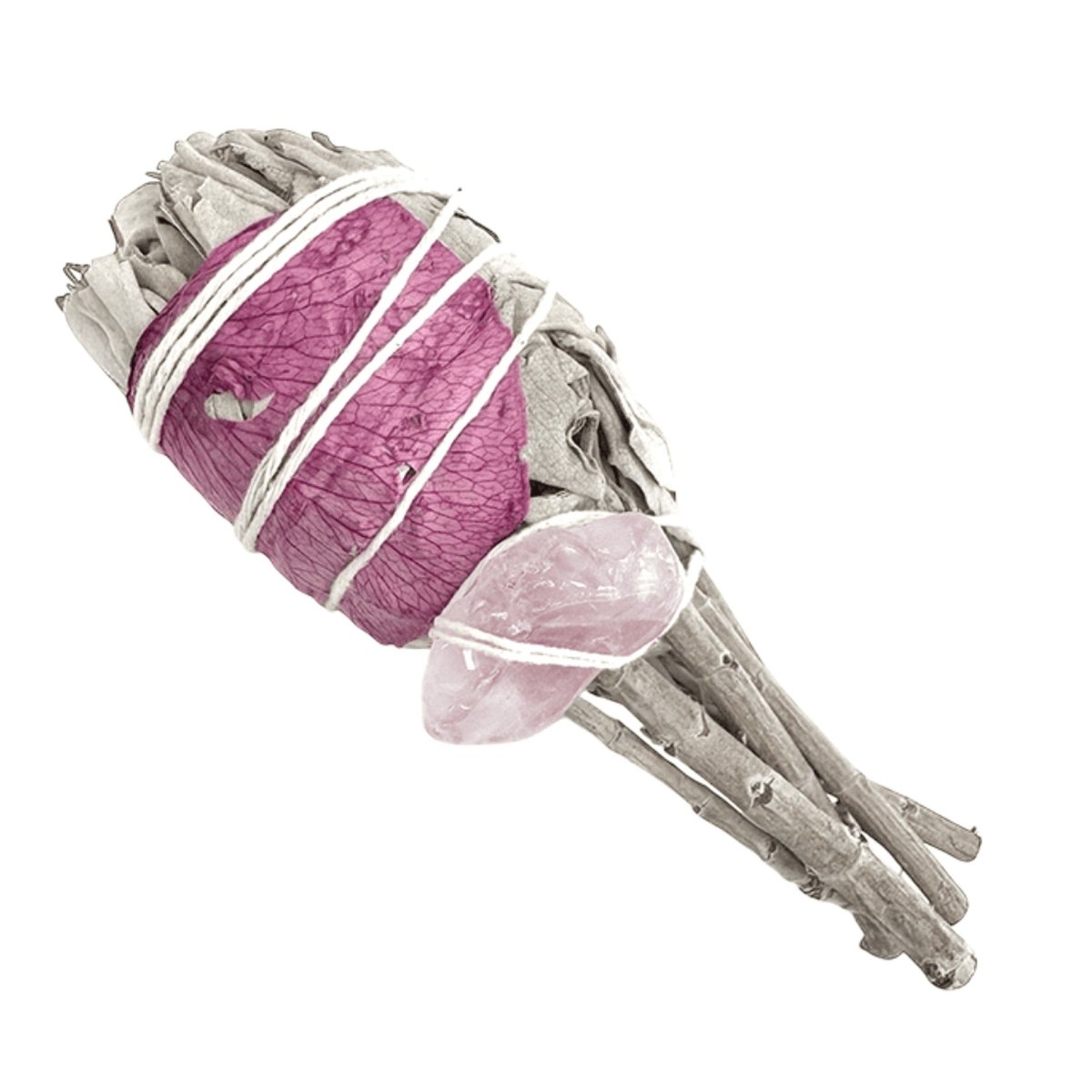 TERRA Fackel aus weissem Salbei mit Rosenquarz 25 bis 30 g 11 cm - Shanti Enterprise AG