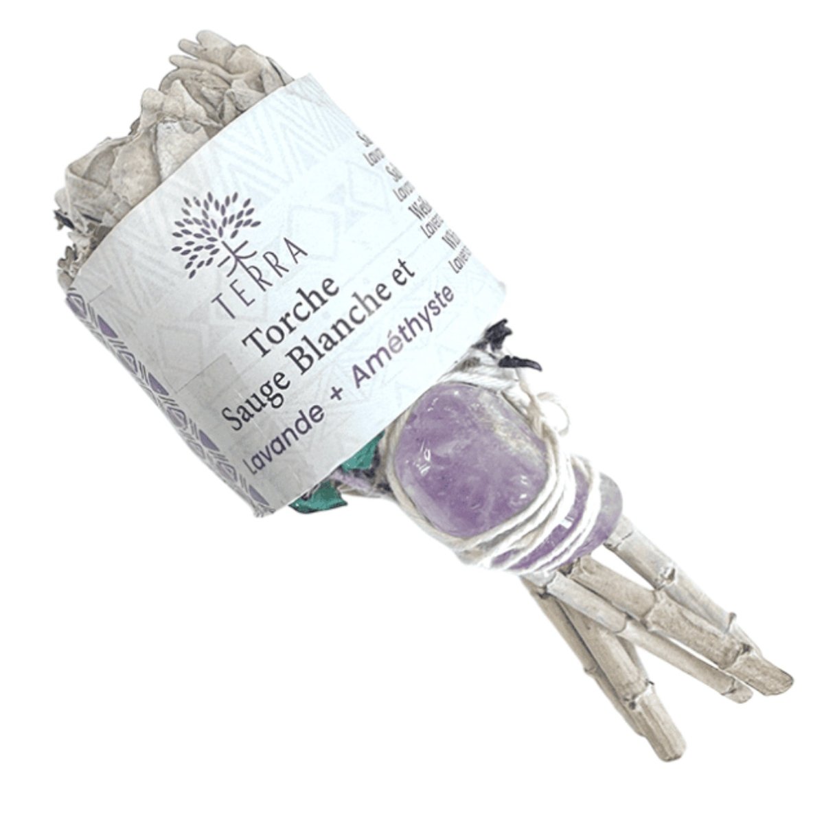 TERRA Fackel aus weissem Salbei und Lavendel mit Amethyst 25 bis 30 g - Shanti Enterprise AG