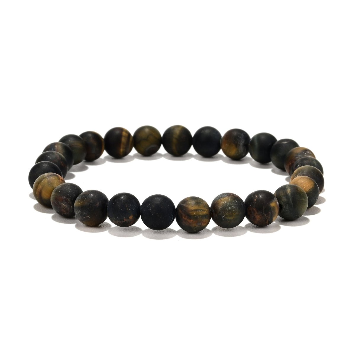 Tiger-Falkenauge Herren Armband matt rund 20 cm auf Elast - Shanti Enterprise AG