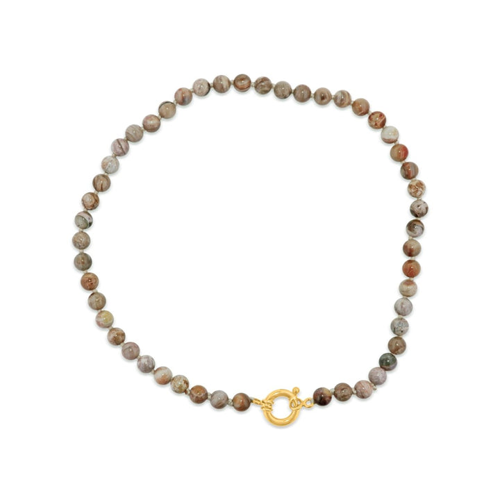 versteinerte Holz Kette sand Kugeln poliert 8 mm 43 cm lang geknüpft mit Federring Schloss 15 mm (Kopie) (Kopie) - Shanti Enterprise AG