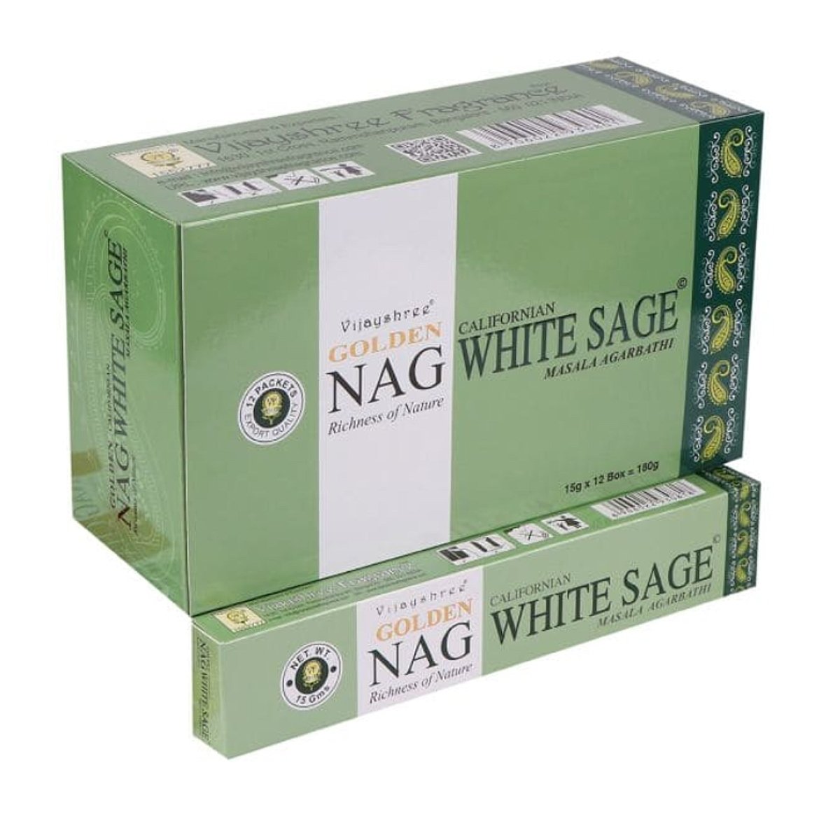 Vijayshree Golden Nag Weißer Salbei Weihrauch White Sage 12 x 15g - Shanti Enterprise AG