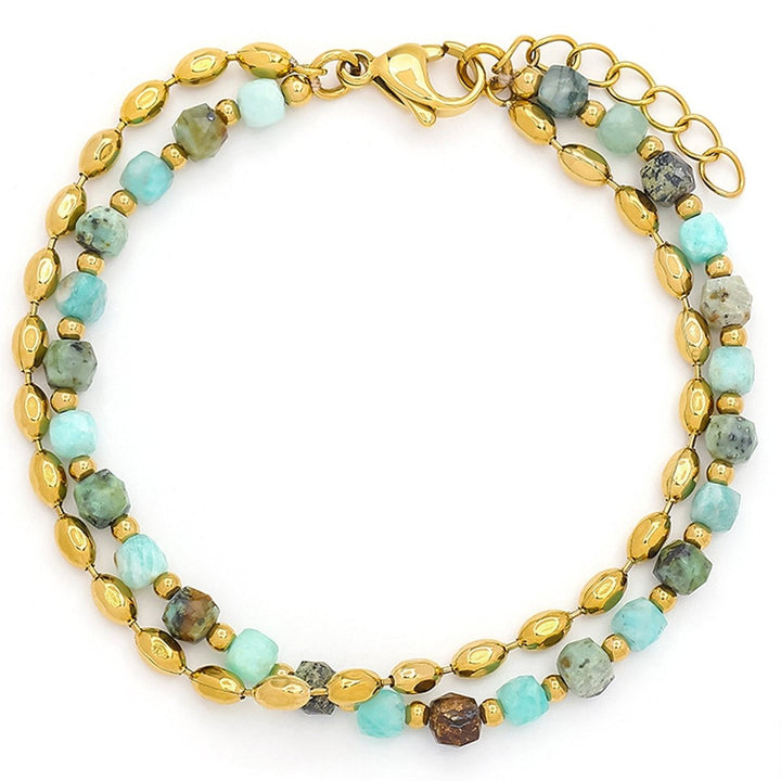 Würfel Armband mit echten Edelsteinen und Navettekette verstellbar 18 - 20.5 cm Edelstahl veredelt - Shanti Enterprise AG