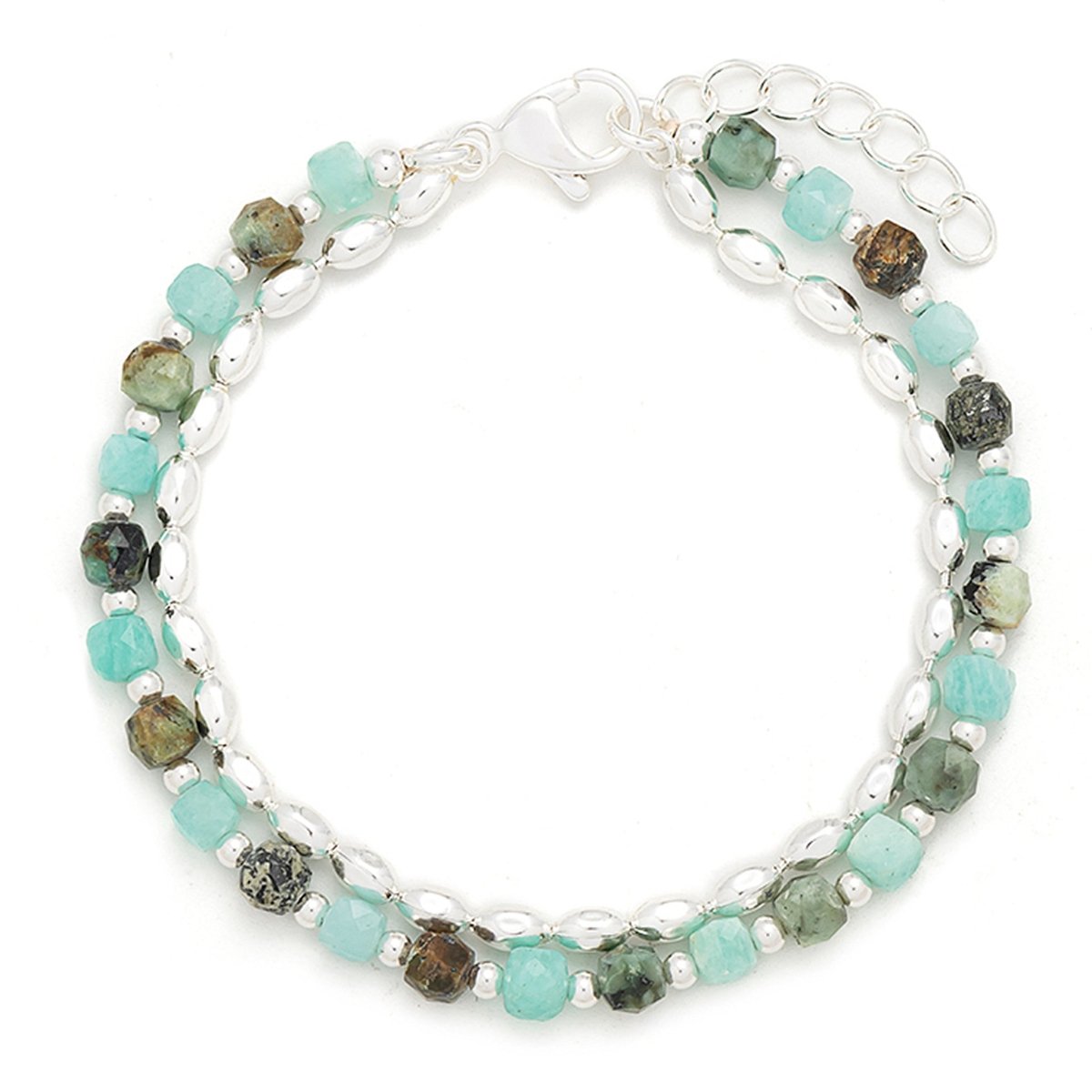 Würfel Armband mit echten Edelsteinen und Navettekette verstellbar 18 - 20.5 cm Edelstahl veredelt - Shanti Enterprise AG