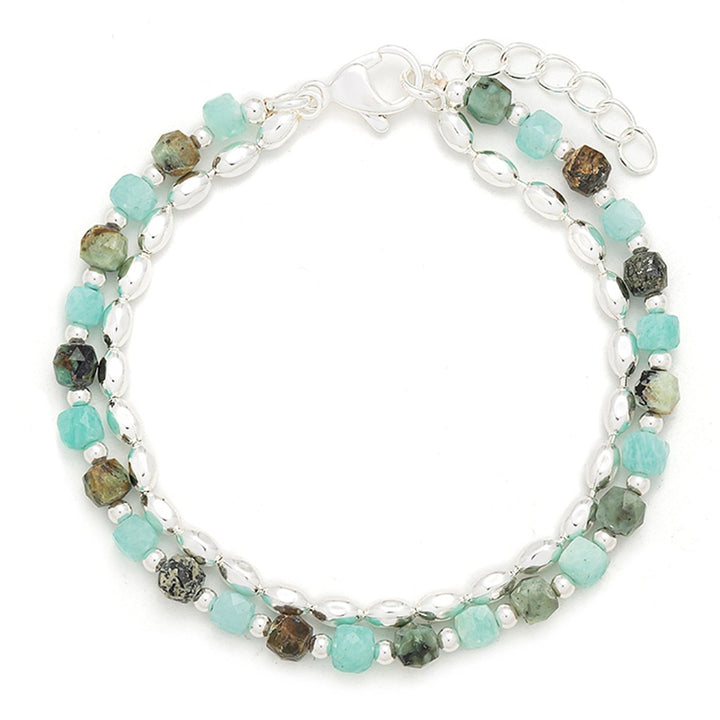 Würfel Armband mit echten Edelsteinen und Navettekette verstellbar 18 - 20.5 cm Edelstahl veredelt - Shanti Enterprise AG