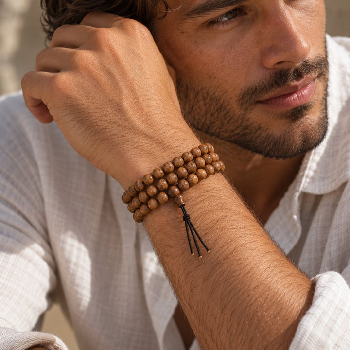 Zen Rosewood Herrenarmband Rosenholz 6 mm dreireihig elastisch - Shanti Enterprise AG
