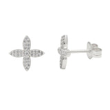 Zirkonia weiss pavé Blüte 9x7mm Ohrstecker 4-blättrig poliert