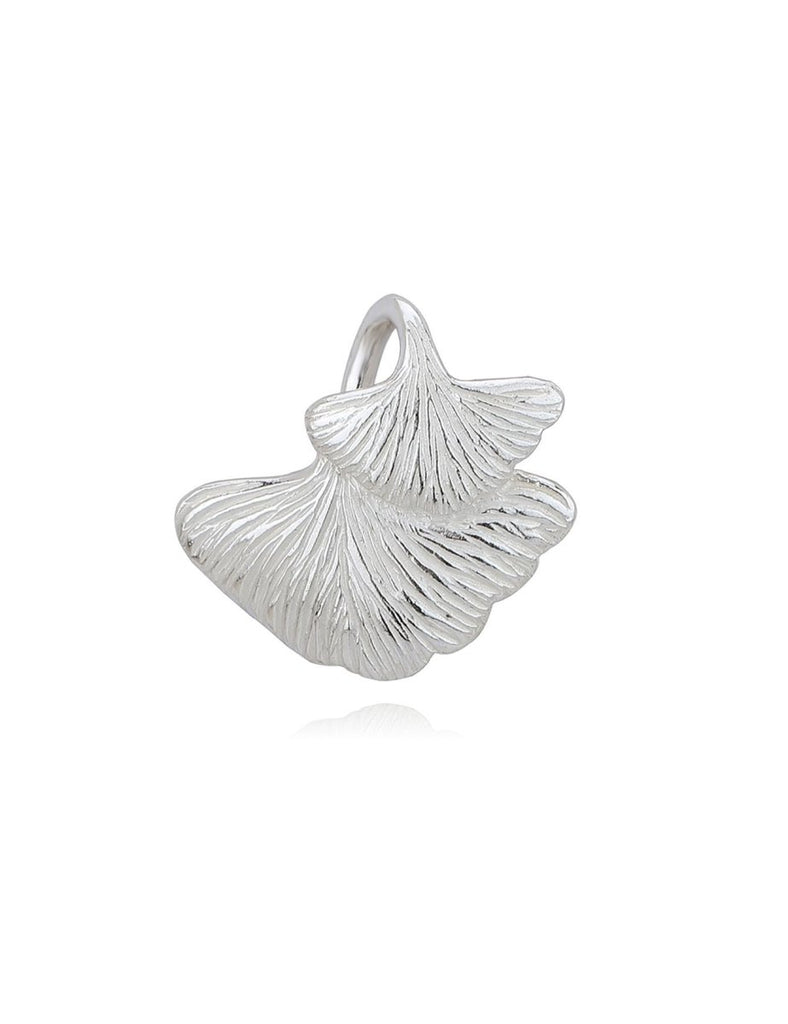 2 Gingkoblätter Anhänger 16x18 mm mit Strucktur fixe Öse Silber 925