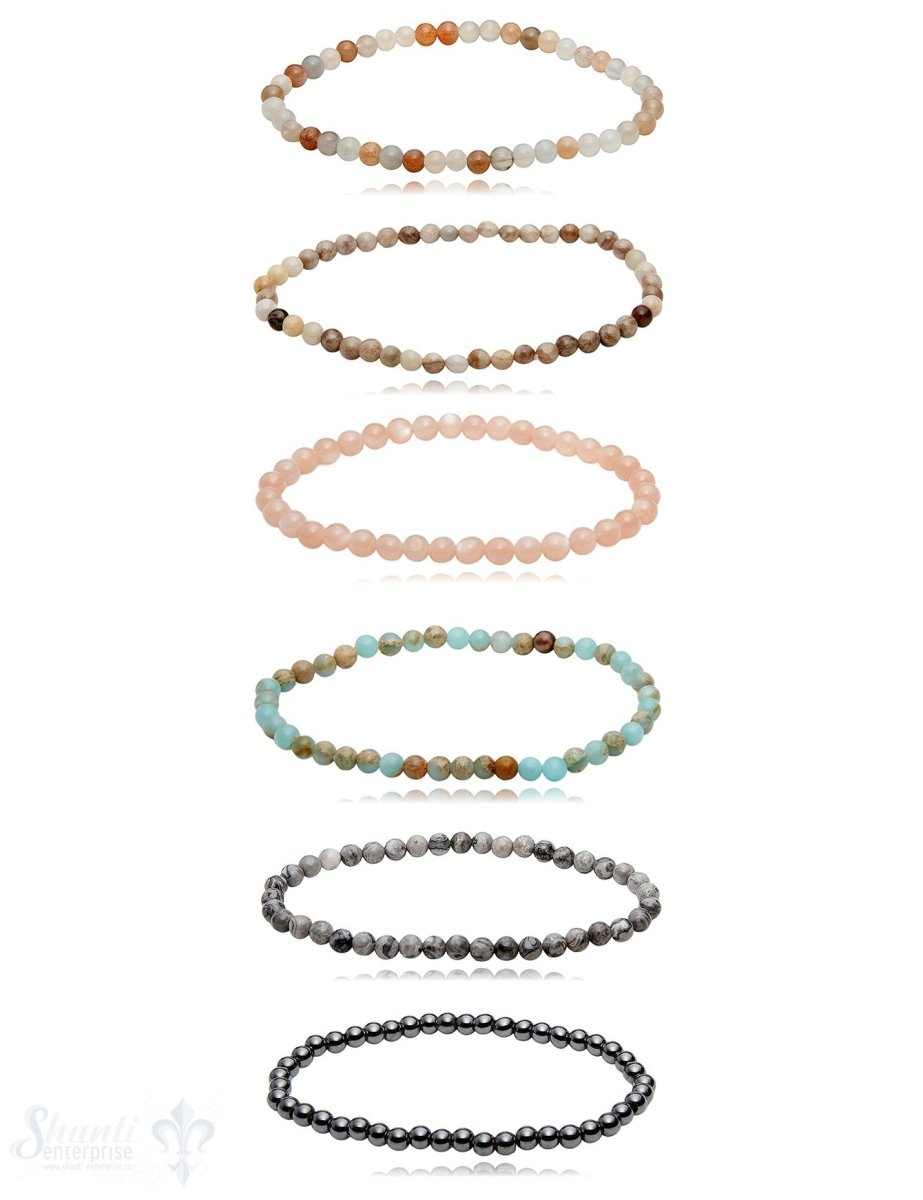 4 - 4,5- 5 mm Edelstein Armbänder poliert rund auf Elastik 18 cm