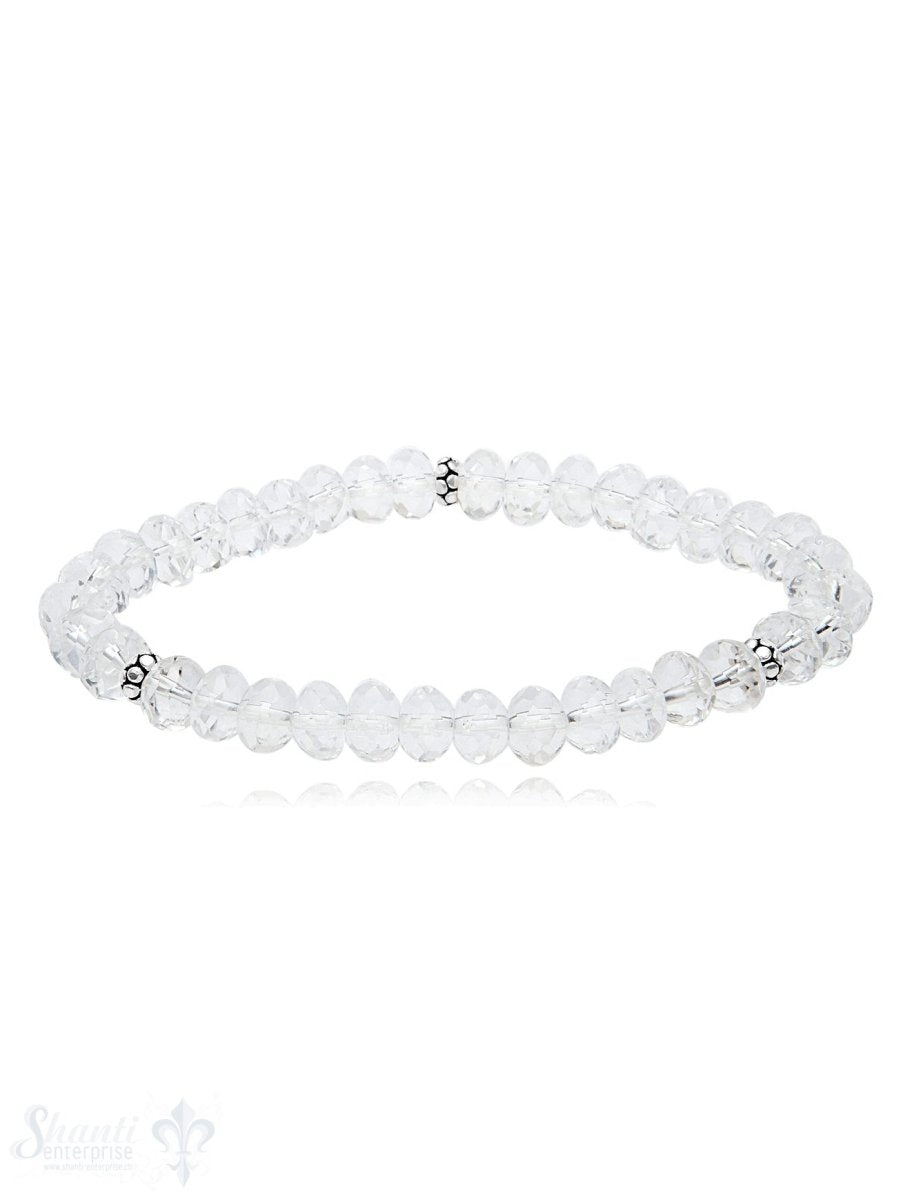 8 mm buttons Edelstein Armbänder mit 3 Silberteile facettiert auf Elastik 19 cm - Shanti Enterprise AG