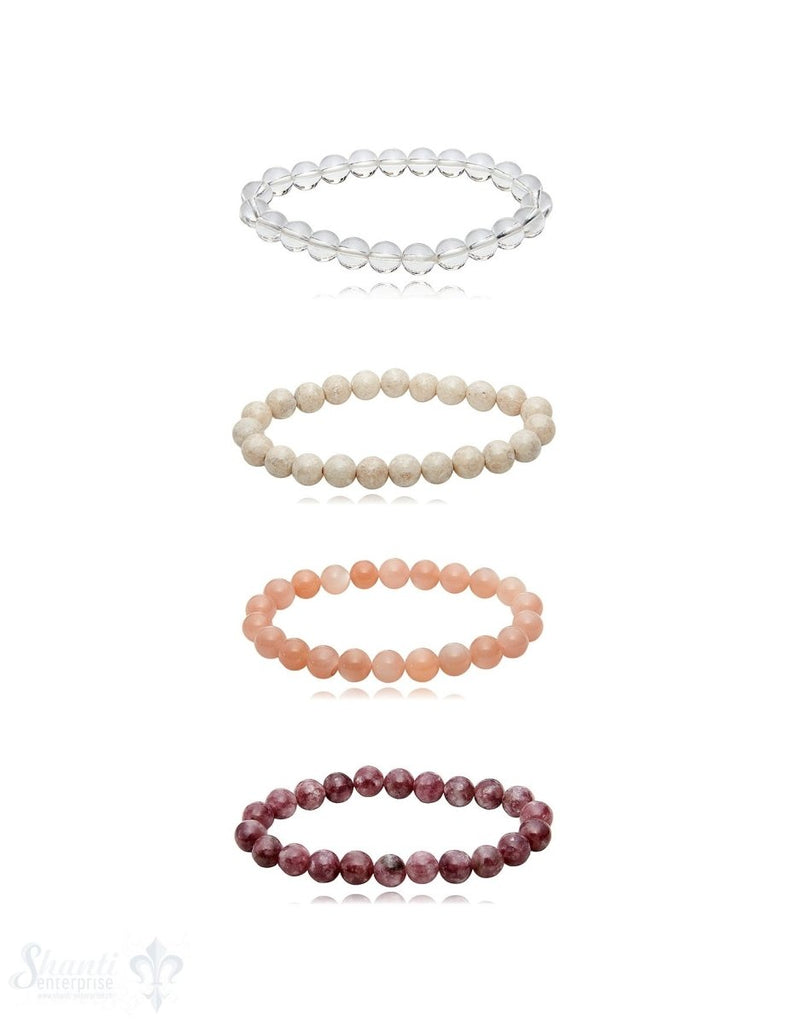 8 mm Edelstein Armbänder poliert rund auf Elastik 18-19 cm - Shanti Enterprise AG