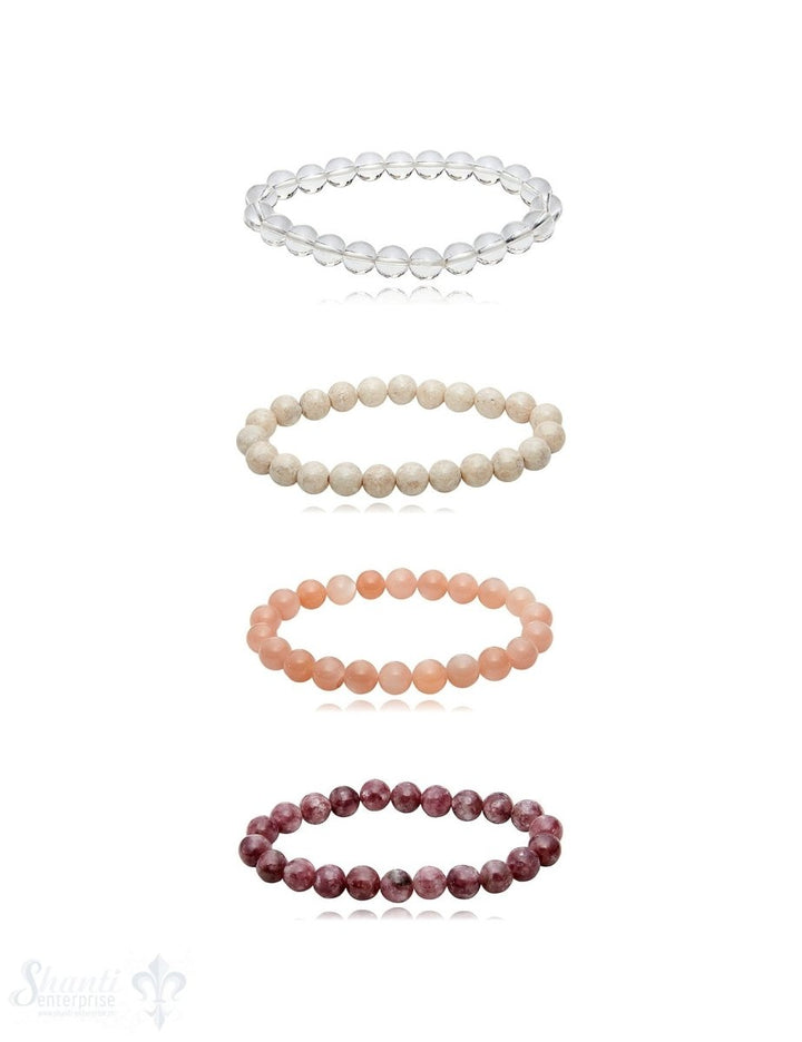 8 mm Edelstein Armbänder poliert rund auf Elastik 18-19 cm - Shanti Enterprise AG