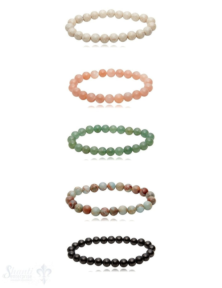 8 mm Edelstein Armbänder poliert rund auf Elastik 18-19 cm - Shanti Enterprise AG