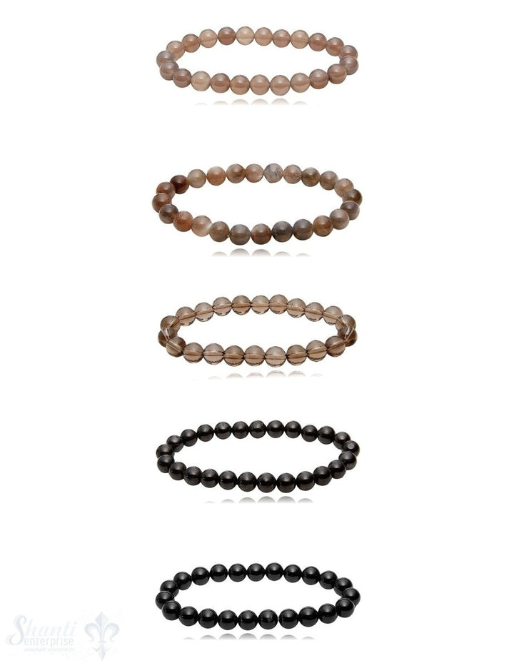 8 mm Edelstein Armbänder poliert rund auf Elastik 18-19 cm - Shanti Enterprise AG