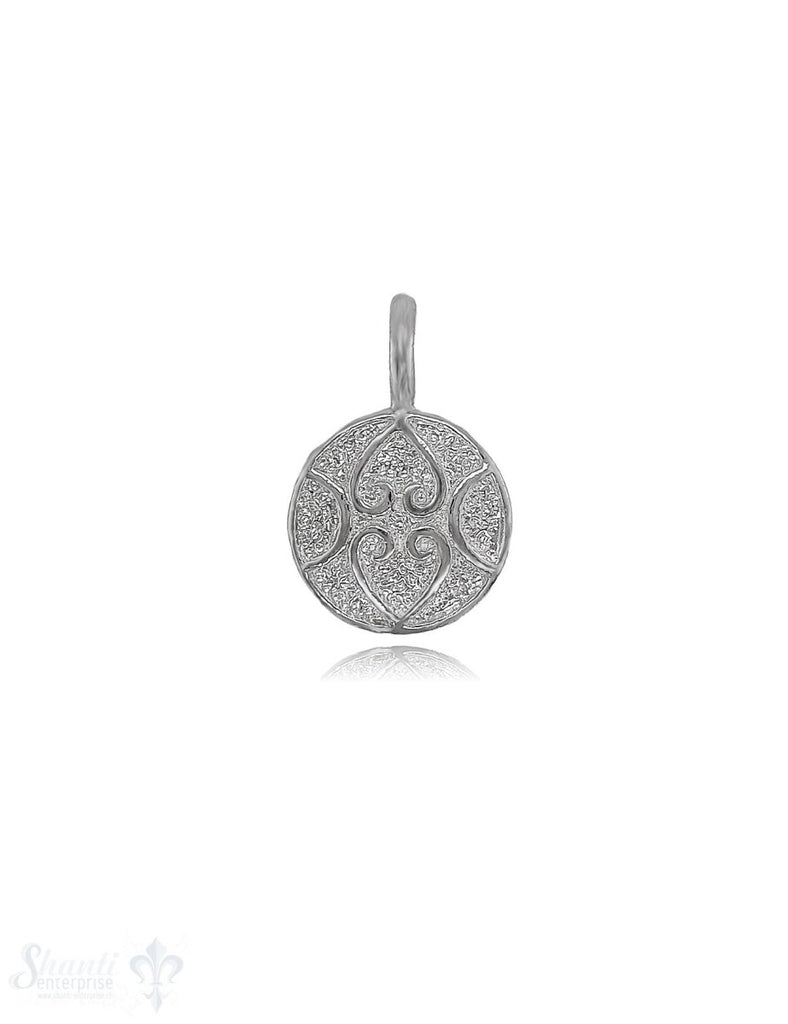 Amulett Anhänger 17 mm mit Herzen verziert leicht bauchig Oese fix Silber hell 925