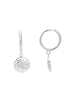 Amulett rund 8 mm an Creolen 11 mm poliert Blumen durchbrochen verziert mit Steck-Verschuss