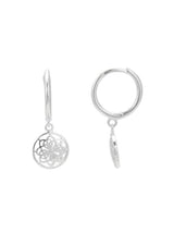 Amulett rund 8 mm an Creolen 11 mm poliert Blumen durchbrochen verziert mit Steck-Verschuss