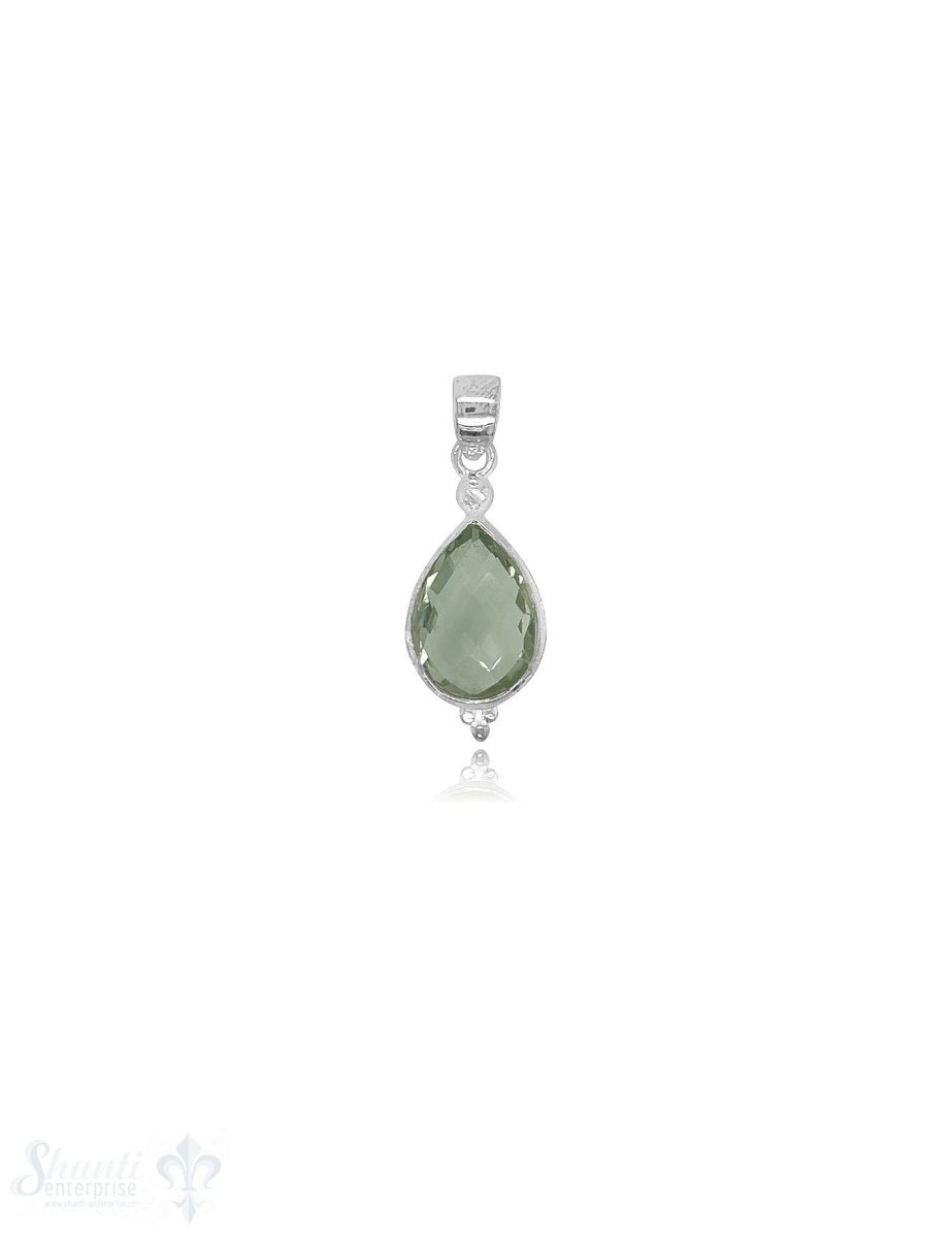Anhänger 22x11 mm Tropfen facettiertem Stein Silber poliert 3 kleine Punkte unten mit Öse - Shanti Enterprise AG