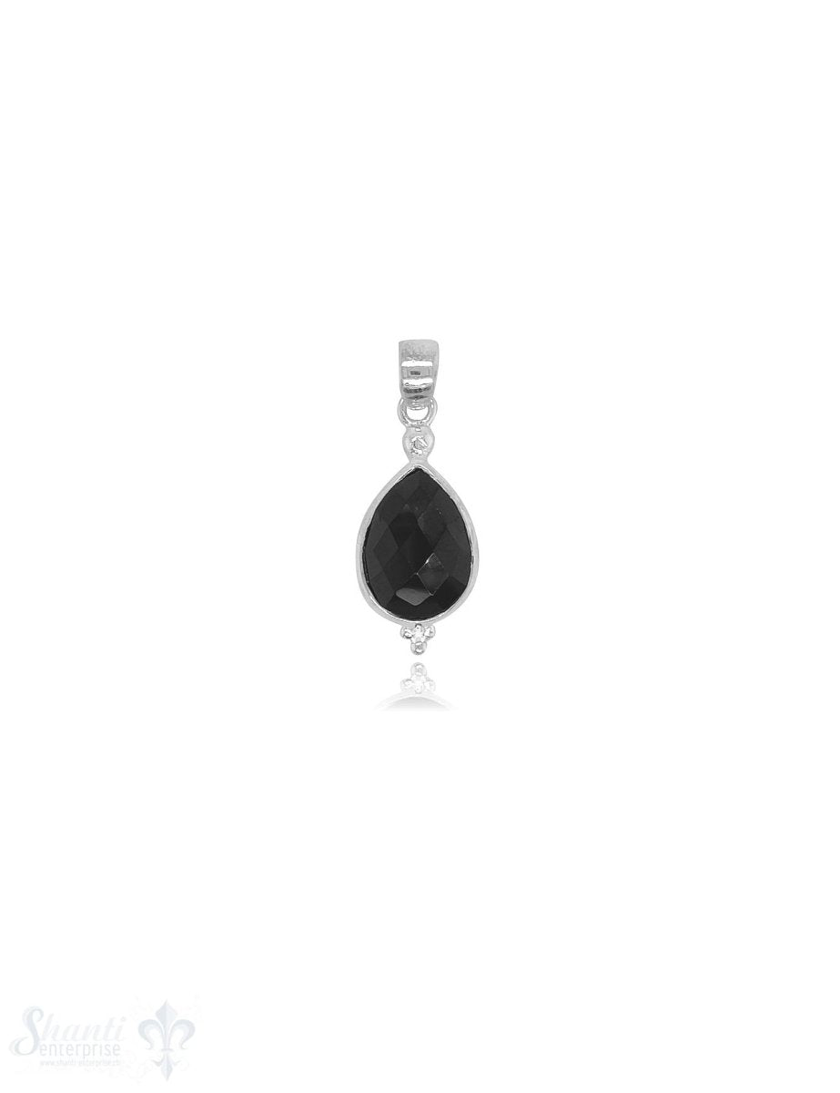Anhänger 22x11 mm Tropfen facettiertem Stein Silber poliert 3 kleine Punkte unten mit Öse - Shanti Enterprise AG