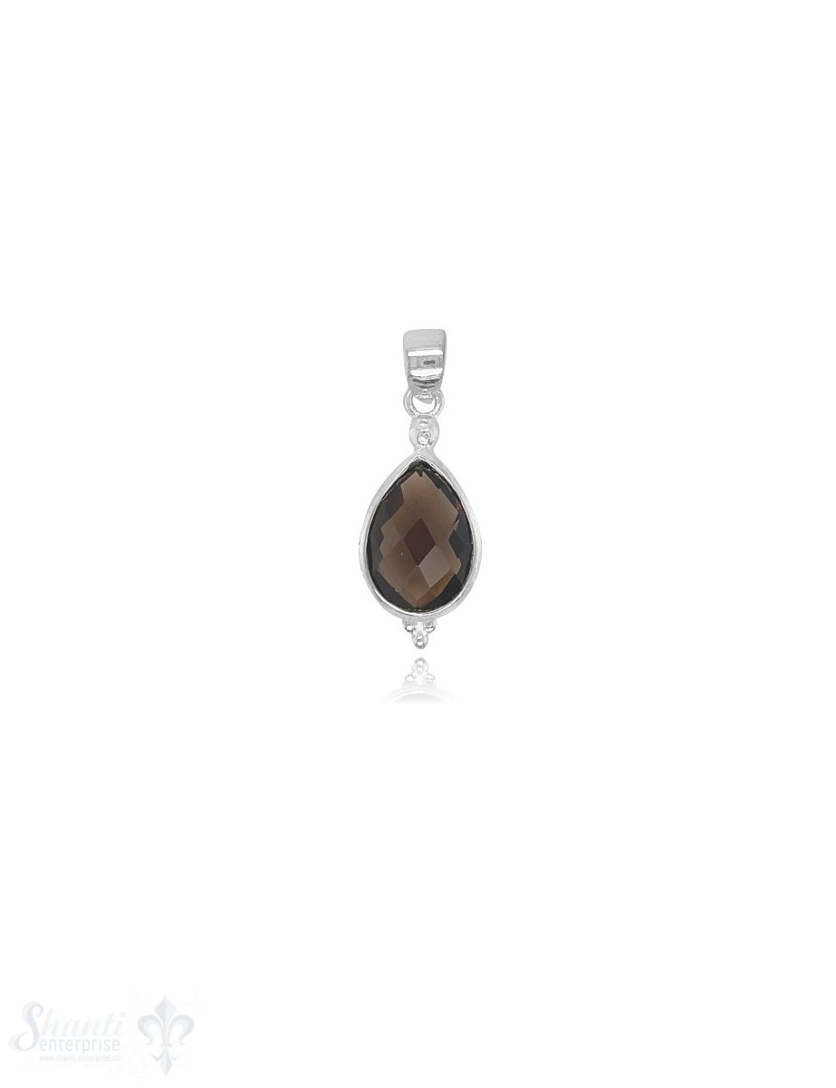 Anhänger 22x11 mm Tropfen facettiertem Stein Silber poliert 3 kleine Punkte unten mit Öse - Shanti Enterprise AG