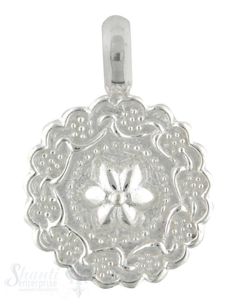 Anhänger Amulett Rand mit Blumenranken, Mitte Blume, einseitiges Muster, D: 20 mm
